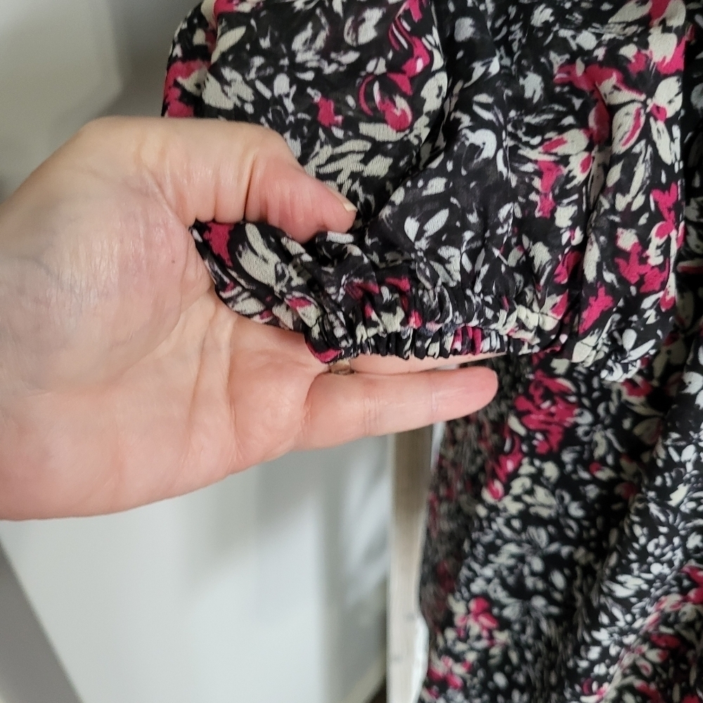 Rebecca Minkoff Blouson Dress Pink Floral With White And Black Lined XS - Picture 10 of 13